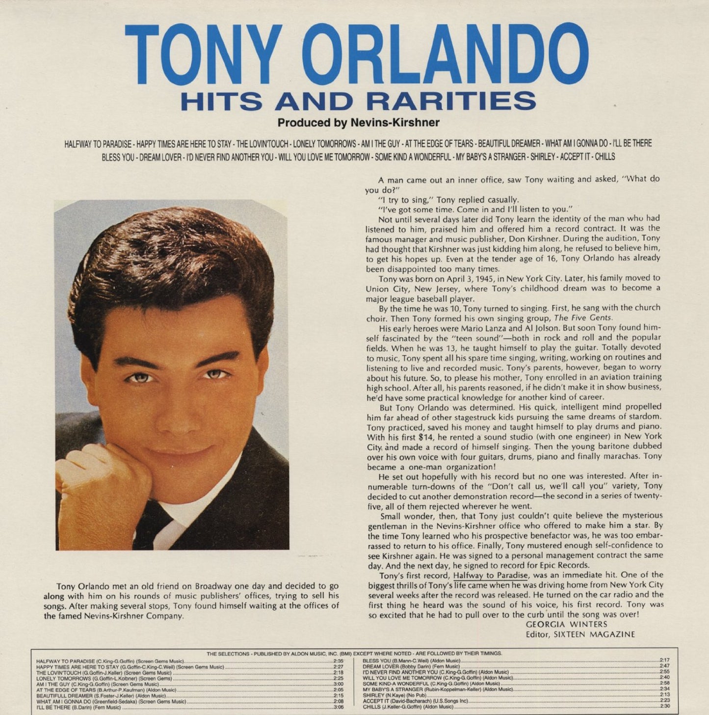 LP - Tony Orlando - Hits and Rarities
