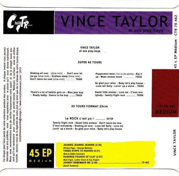 Single - Vince Taylor Et Ses Playboys - Jeannie Jeannie Jeannie