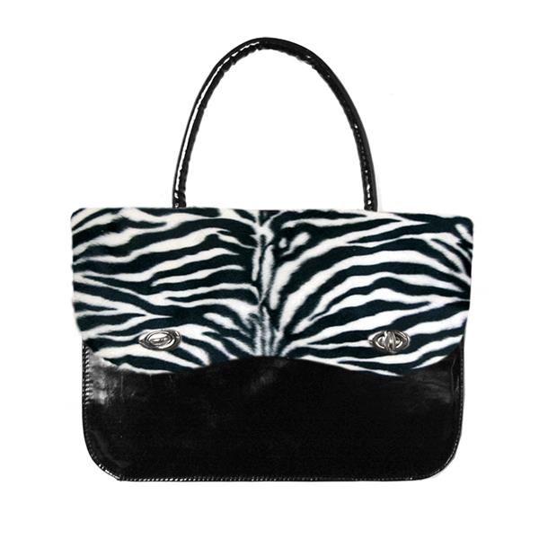 Handtasche Aus Lack Mit Fell - Zebra