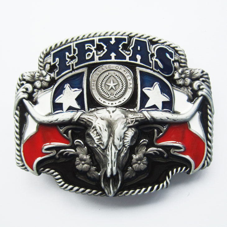 Gürtelschnalle - Black Texas Longhorn State Flags Belt Buckle