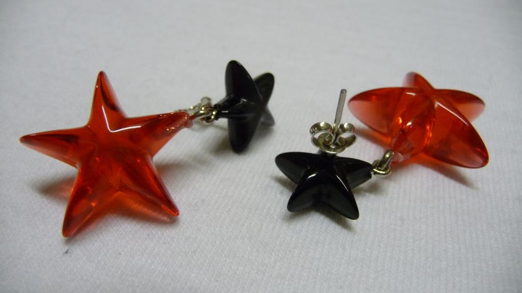 Ohrstecker Stern (Paar) - rot transparent - schwarz