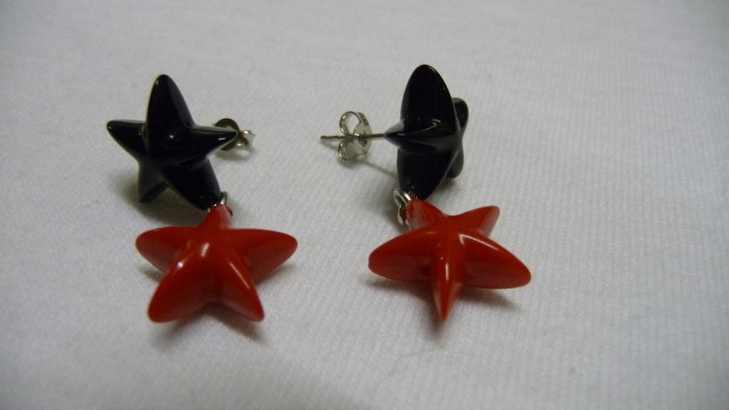 Ohrstecker Stern (Paar) - rot - schwarz