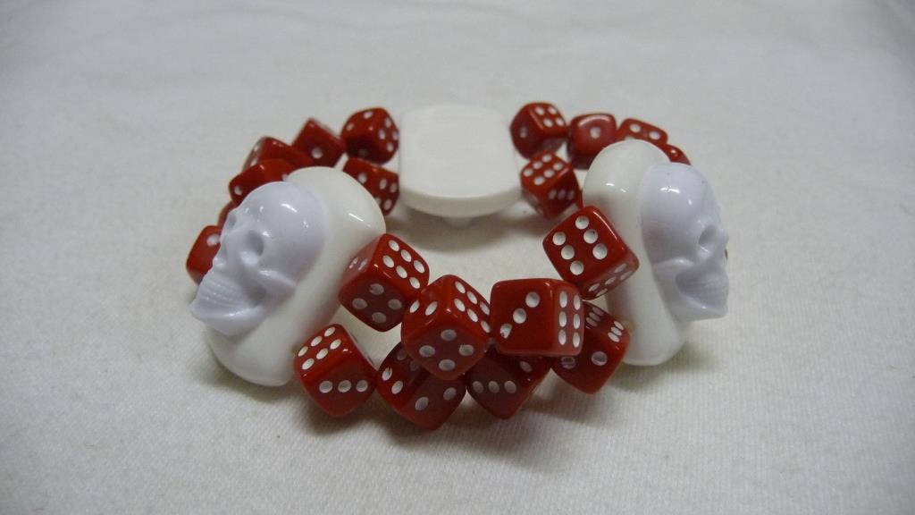 Armband Totenkopf - Mit Würfeln Rot - Weiß