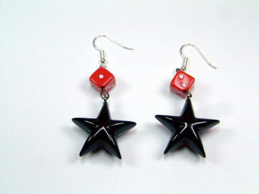 Ohrhänger - Würfel und Stern - schwarz - rot
