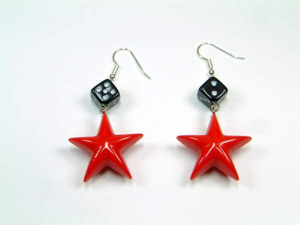 Ohrhänger - Würfel und Stern - rot - schwarz