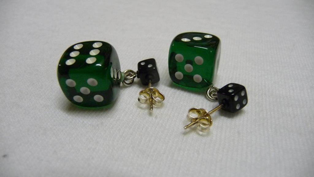 Würfel (Paar) - dunkelgrün-transparent