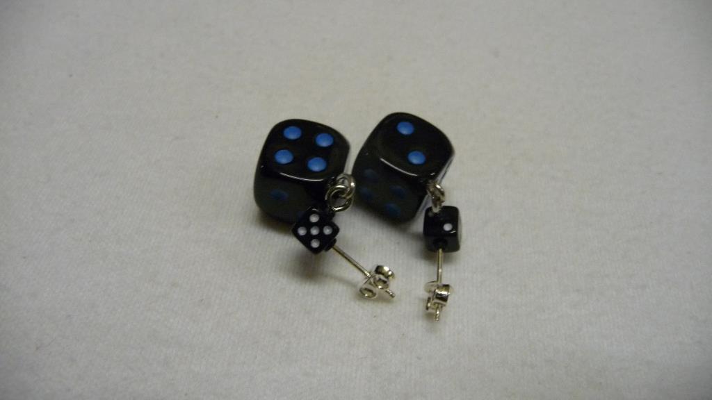 Würfel (Paar) - schwarz-blaue Punkte