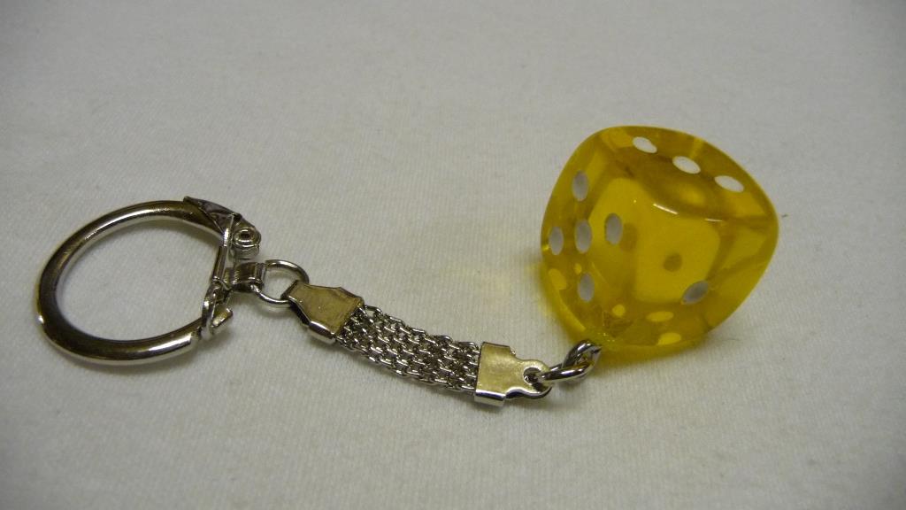 Schlüsselanhänger Würfel - Gelb-Transparent, Klein