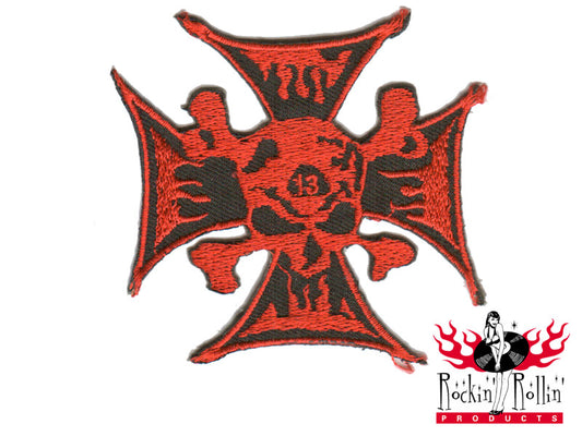 Aufnäher - Skull Eisernes Kreuz Schwarz-Rot