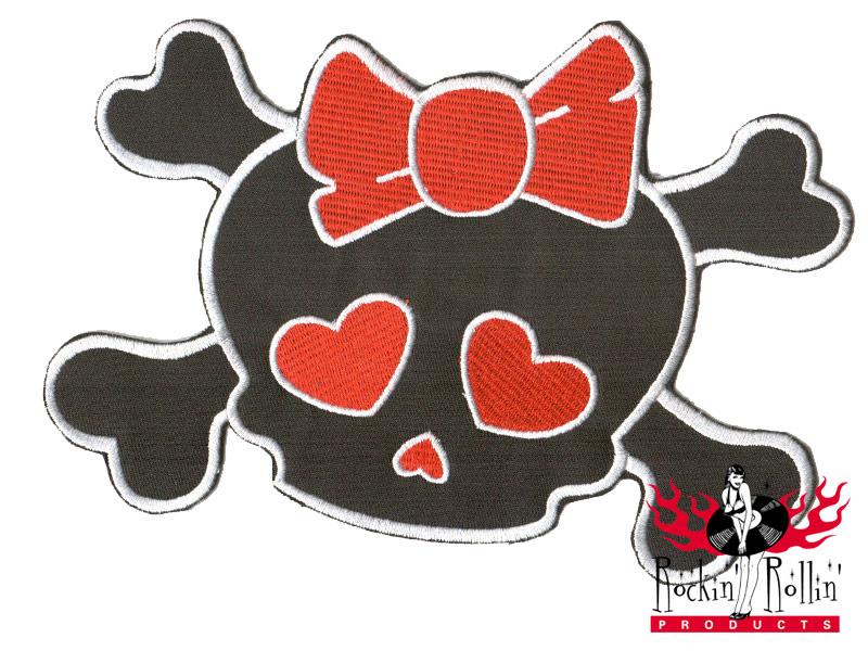 Rückenaufnäher - Schleifenskull Rot Schwarz