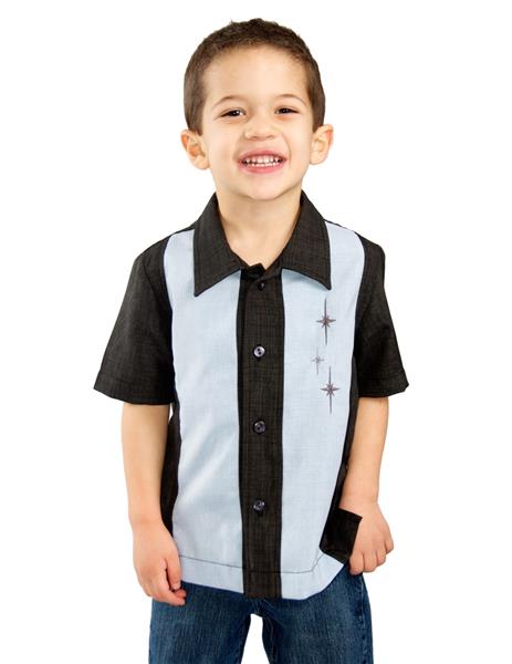 Steady Kinder-Hemd - 3 Star Panel, Grau-Blau