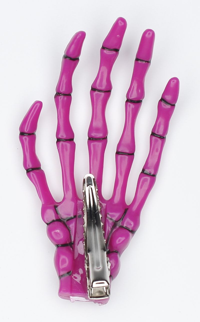Haarspange (Paar) - Skeletthand Hände - Pink mit Schwarz