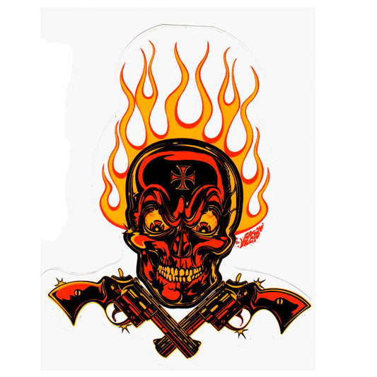 Mighty Texx Aufkleber - Red Yellow Flaming Skull