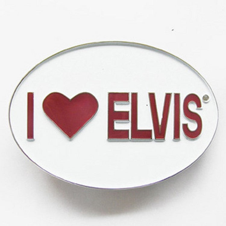 Gürtelschnalle - I Love Elvis - White Red