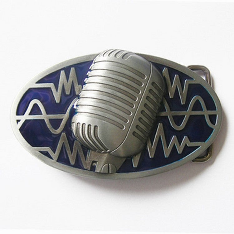 Gürtelschnalle - Microphone Rock Music Blue Enamel