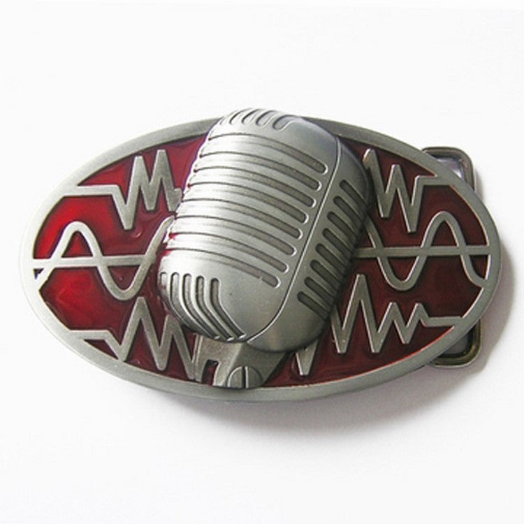 Gürtelschnalle - Microphone Rock Music Red Enamel