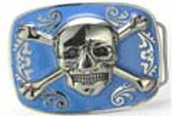 Gürtelschnalle - Jolly Roger - Skull With Bones, Light Blue Background