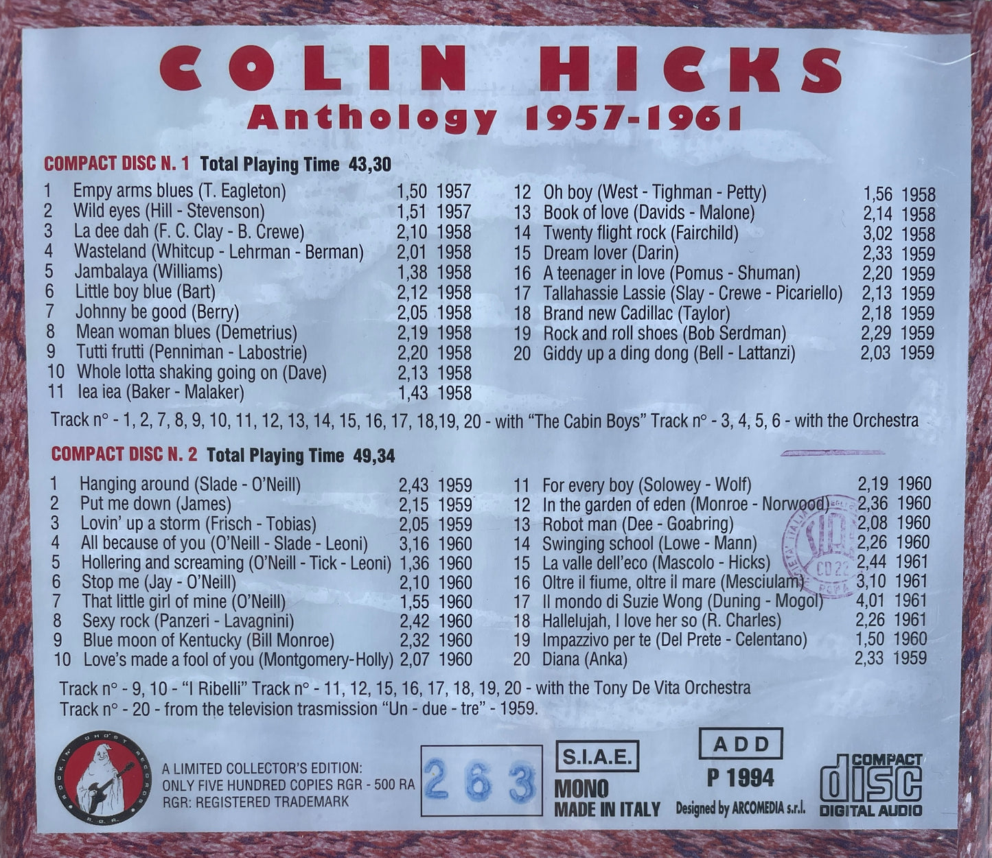 CD-2 - Colin Hicks - Anthology 1957 - 1961