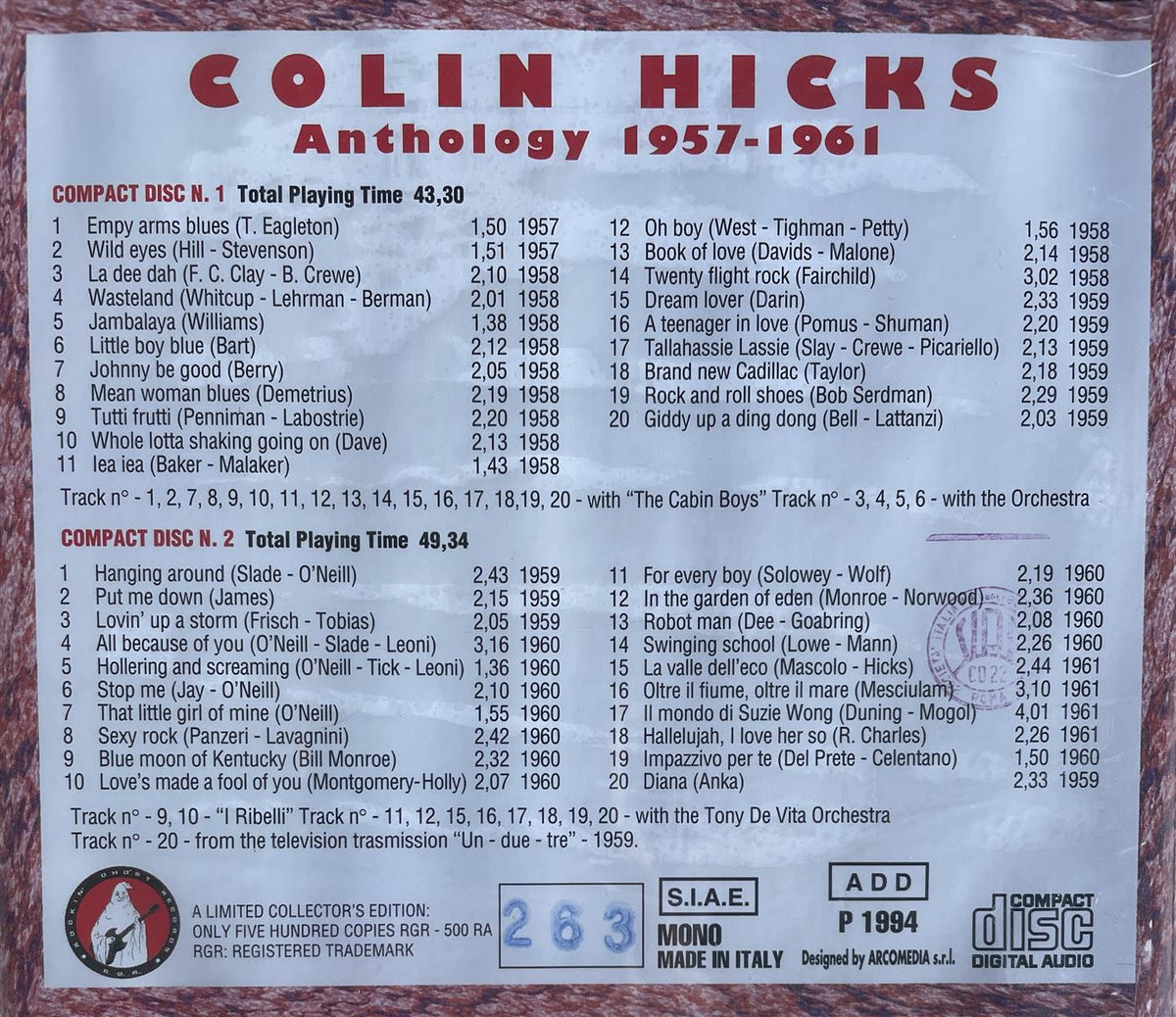 CD-2 - Colin Hicks - Anthology 1957 - 1961