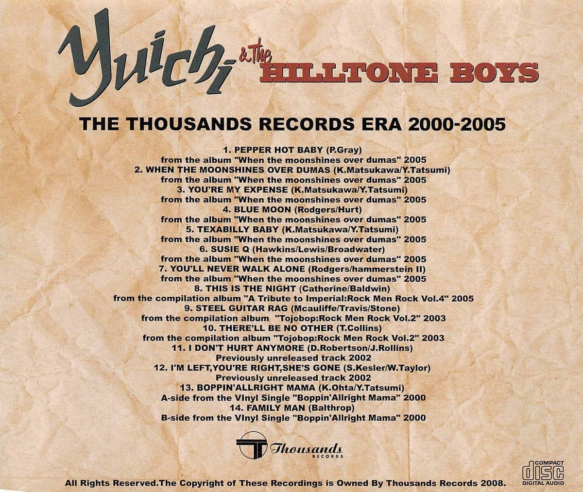 CD - Yuichi & The Hilltone Boys - The Thousands Records Era 2000 - 2005