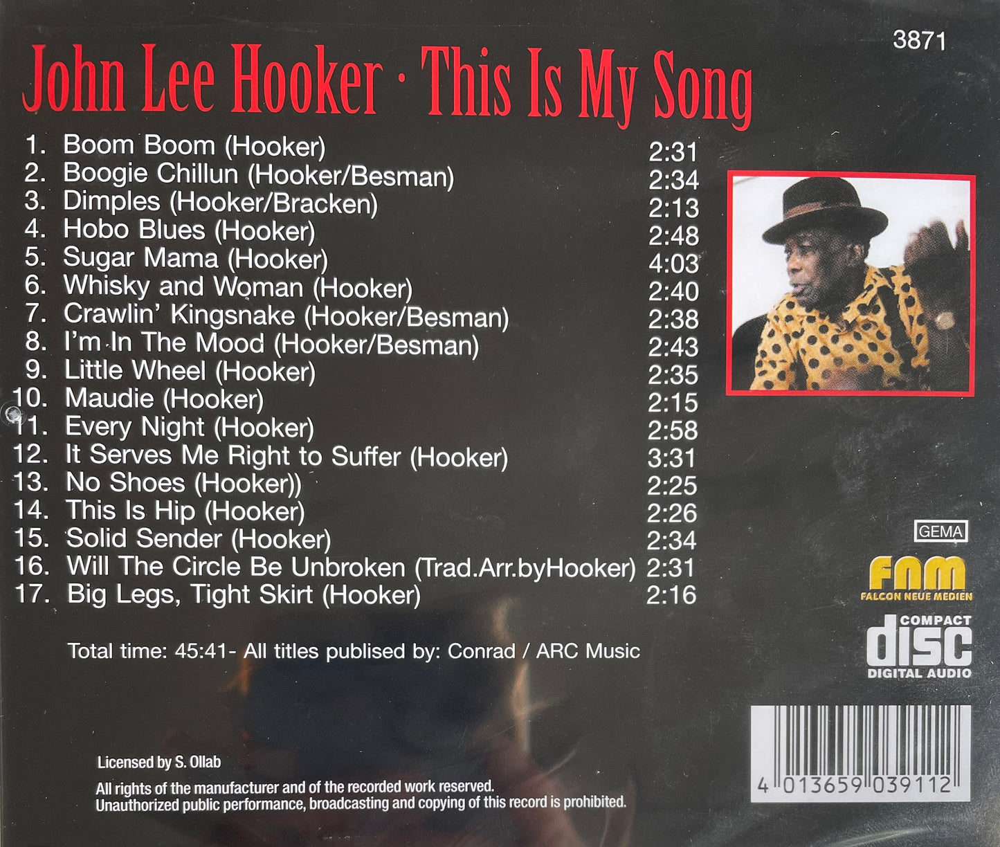 CD - John Lee Hooker - This Is My Song
