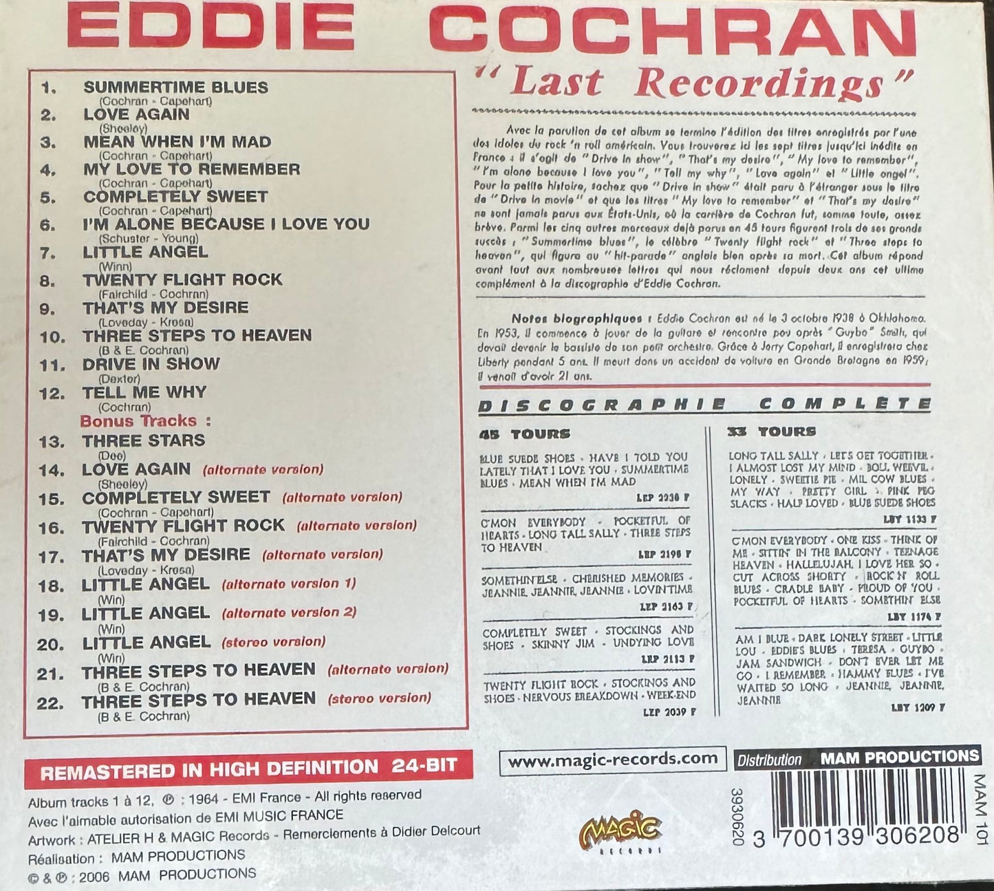 CD - Eddie Cochran - Last Recordings