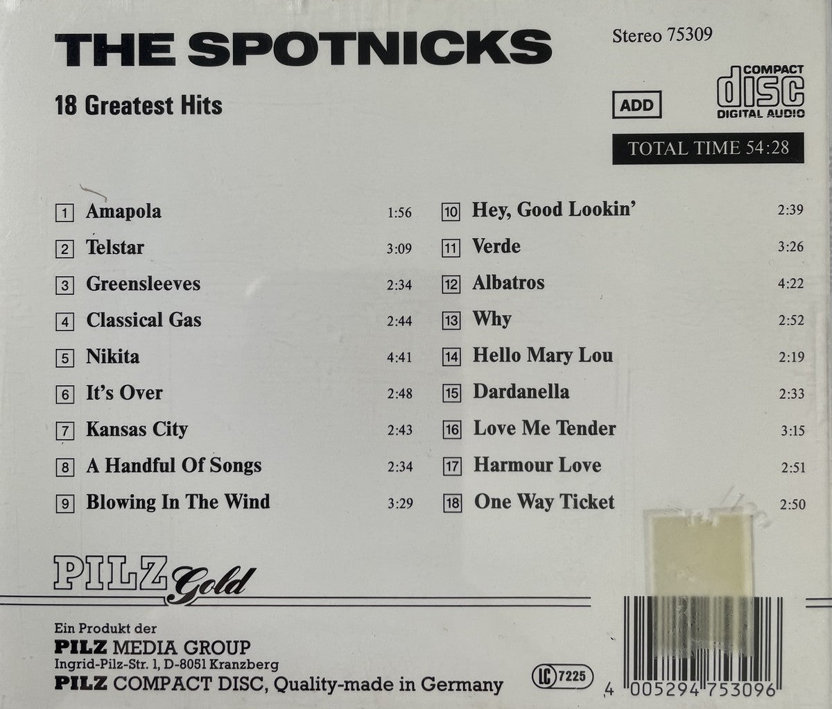 CD - Spotnicks - 18 Greatest Hits
