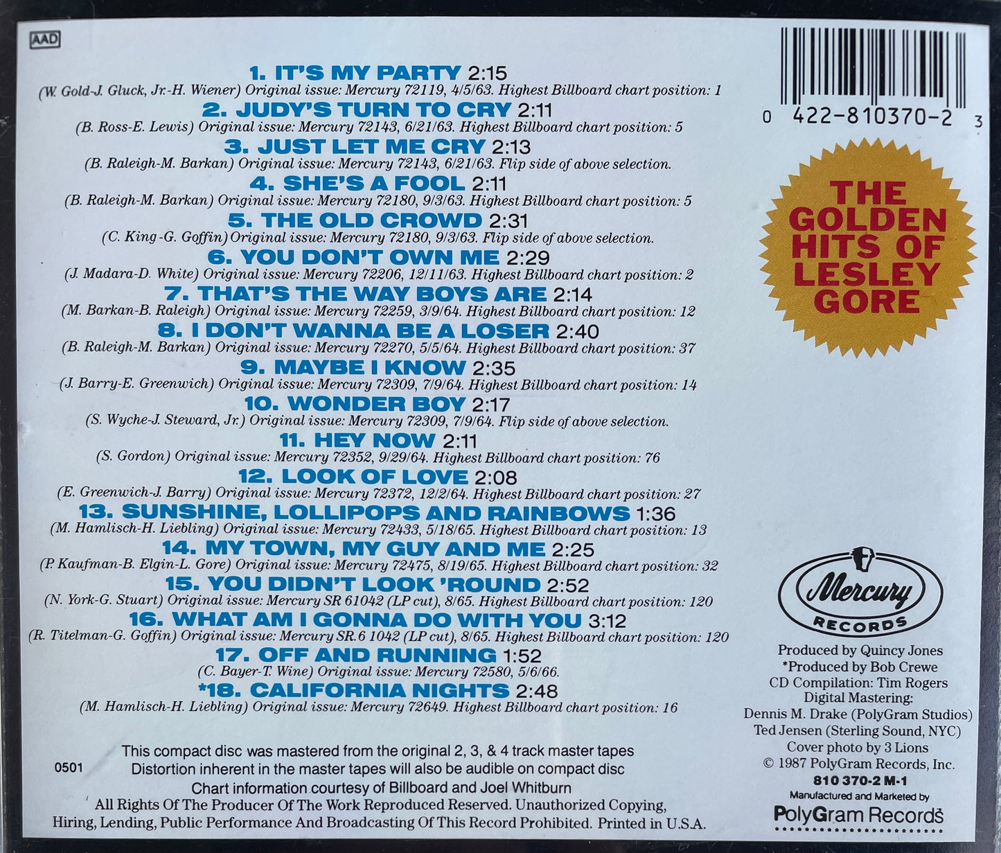 CD - Lesley Gore - The Golden Hits Of