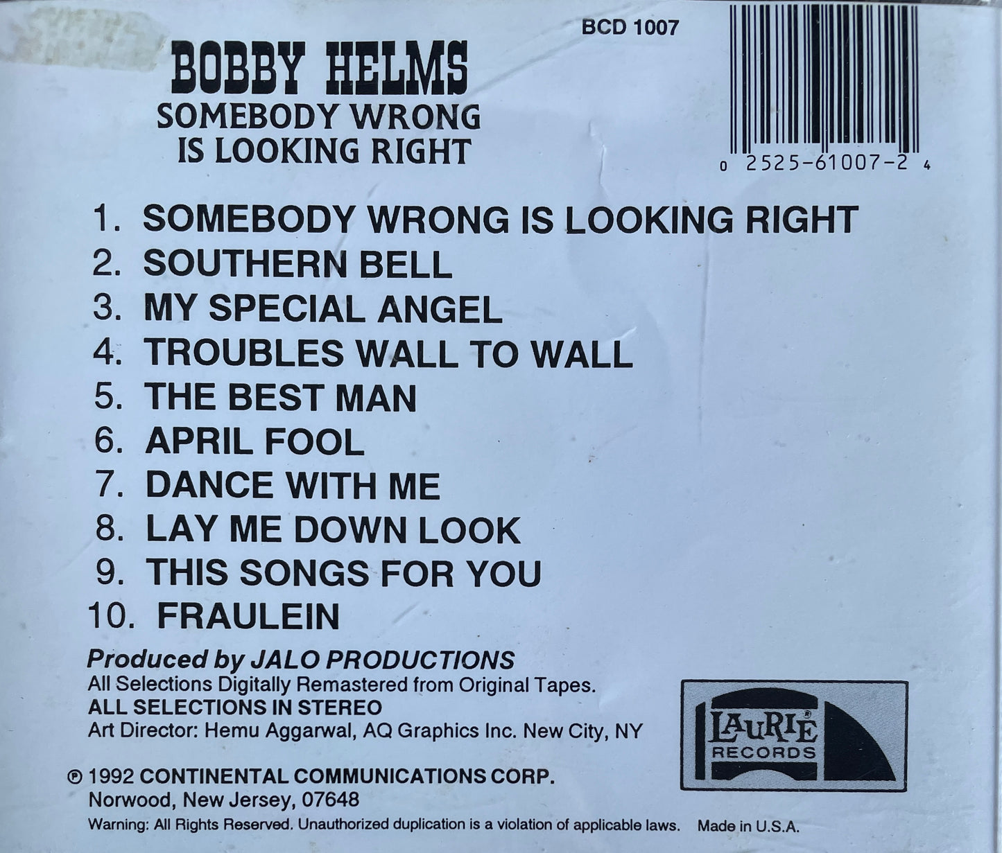 CD - Bobby Helms - Somebody Wrong Is Looking Right