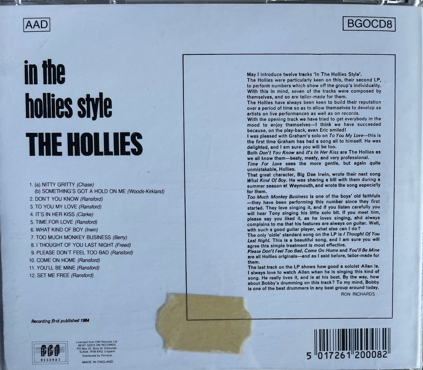 CD - Hollies - In The Hollies Style