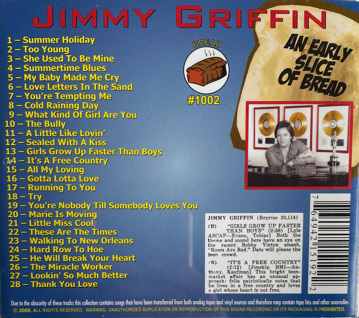 CD - Jimmy Griffin - The Teen Years - An Early Slice Of Bread