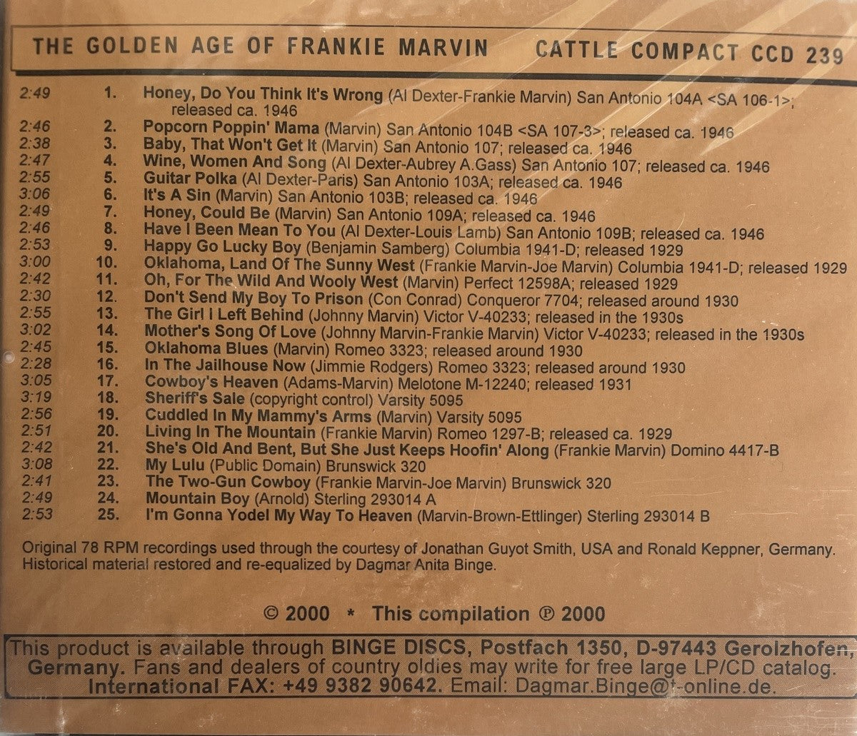 CD - Frankie Marvin - The Golden Age Of