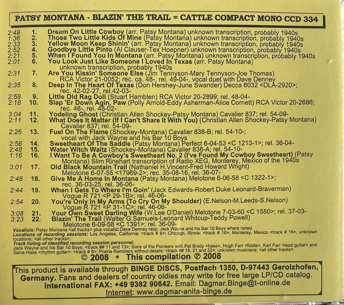 CD - Patsy Montana - Blazin' The Trail