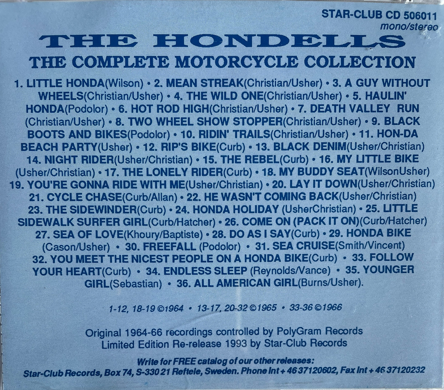 CD - Hondells - The Complete Motorcycle Collection