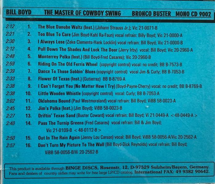 CD - Bill Boyd - The Master Of Cowboy Swing