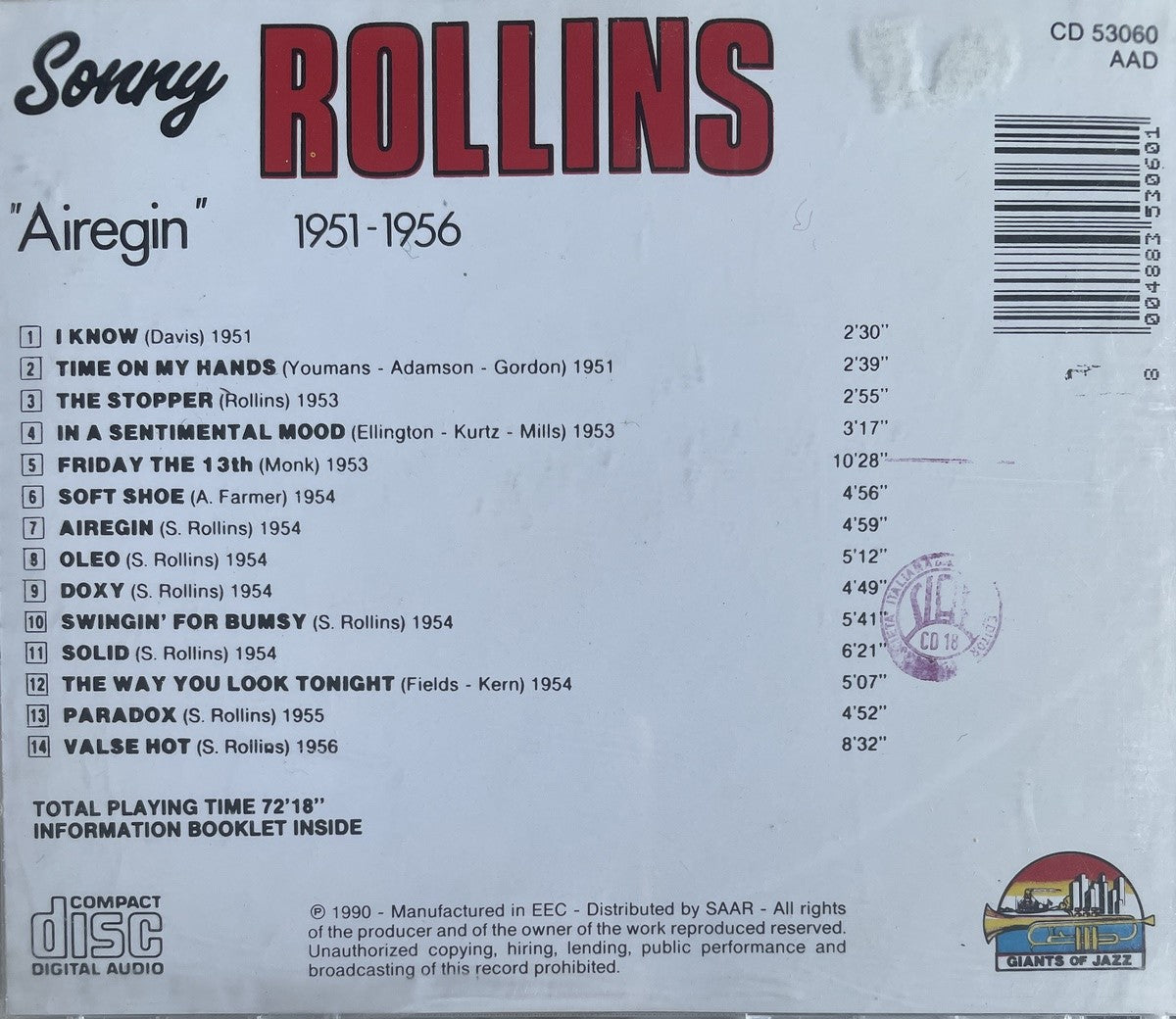 CD - Sonny Rollins - Airegine 1951-1956