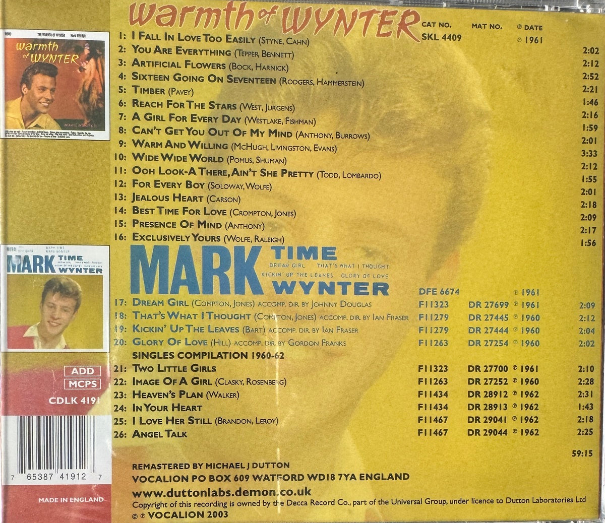 CD - Mark Wynter - Warmth Of Wynter