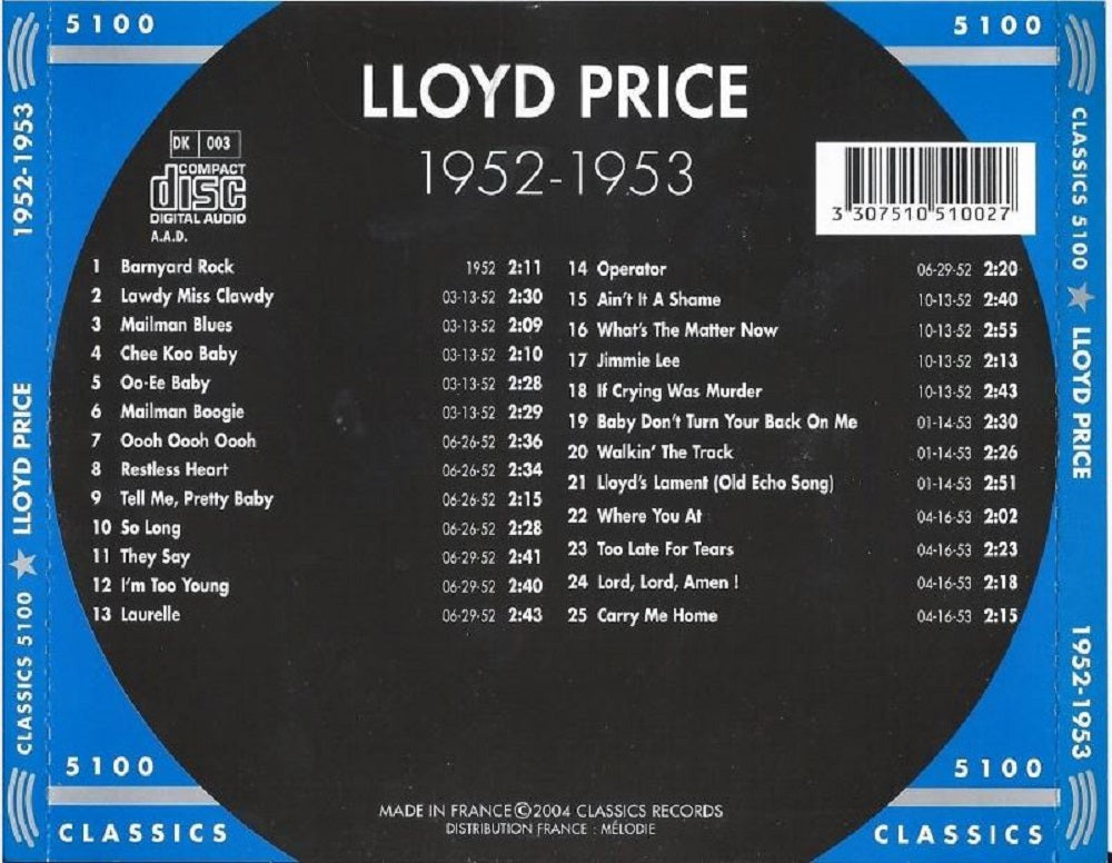 CD - Lloyd Price - The Chronological 1952 - 1953 - Blues & Rhythm Series