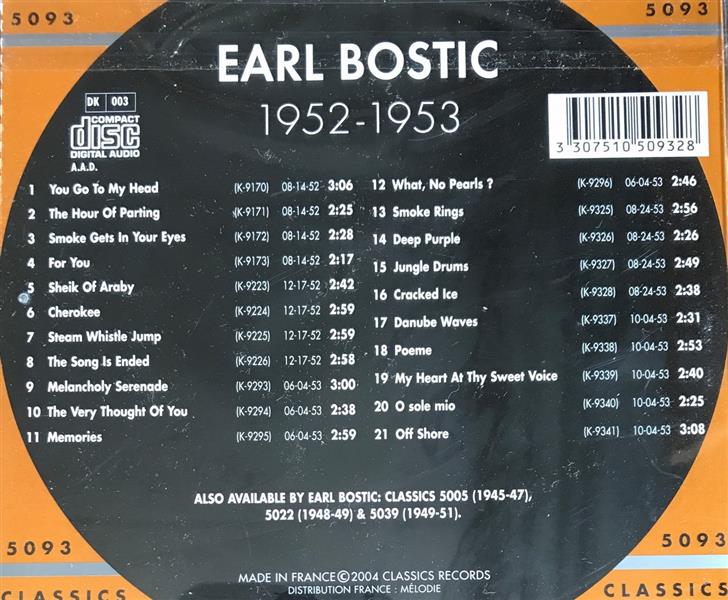 CD - Earl Bostic - Classics 1952-1953 The Chronological Classics