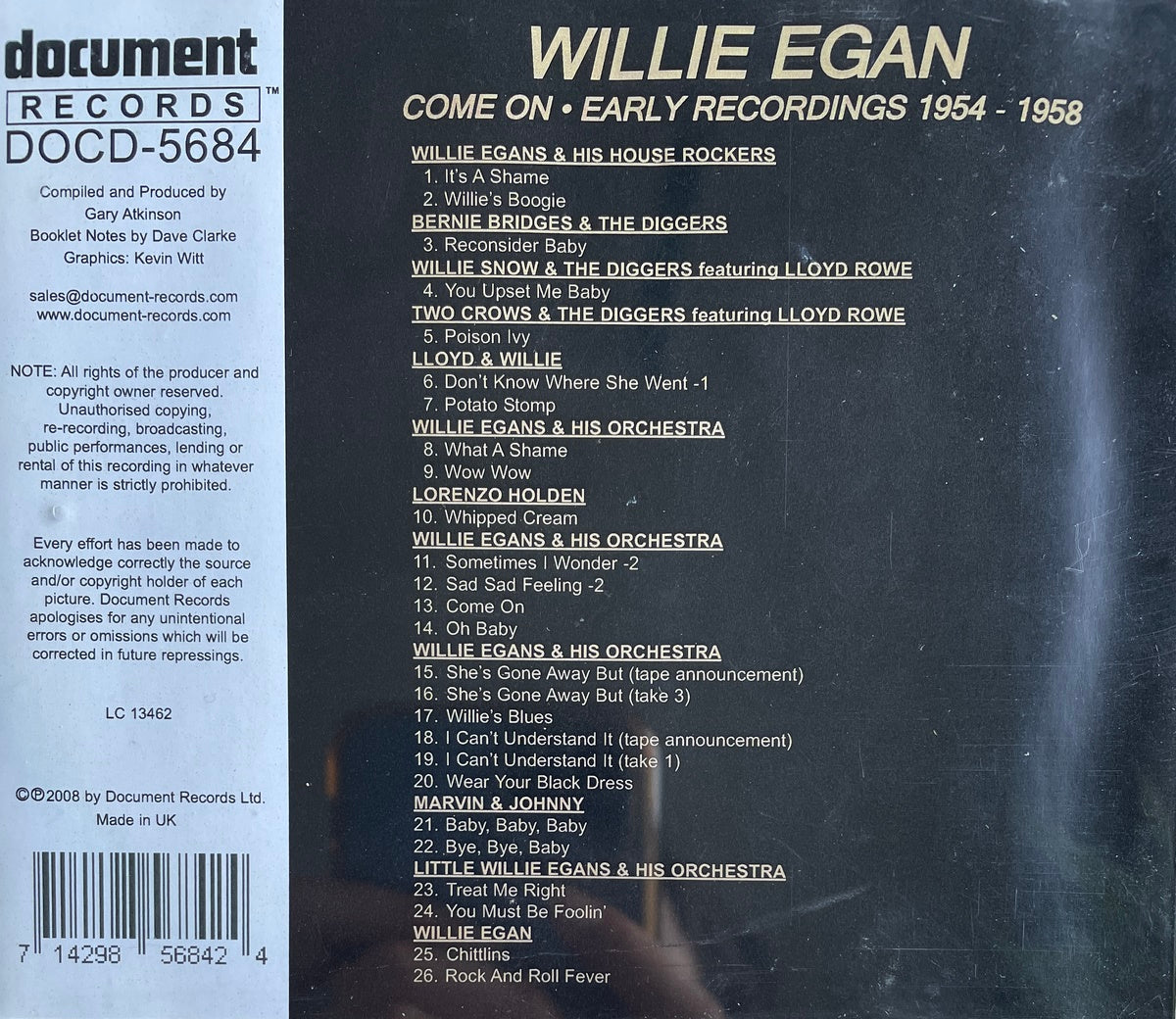 CD - Willie Egan - Come On 1954-1958