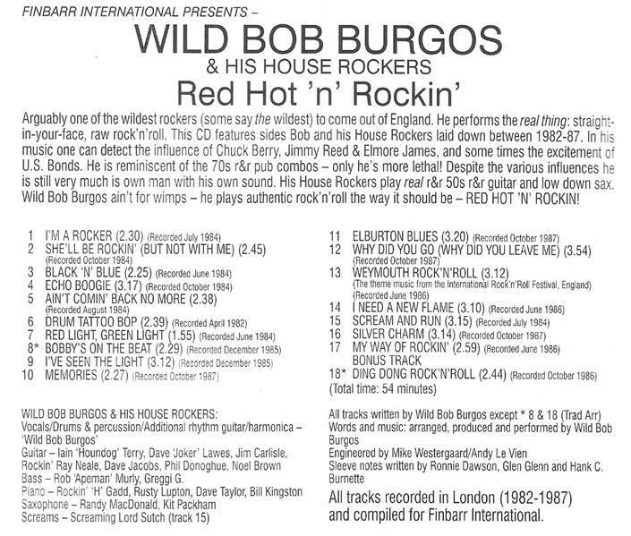 CD - Wild Bob Burgos And His House Rockers - Red Hot'n'Rockin'