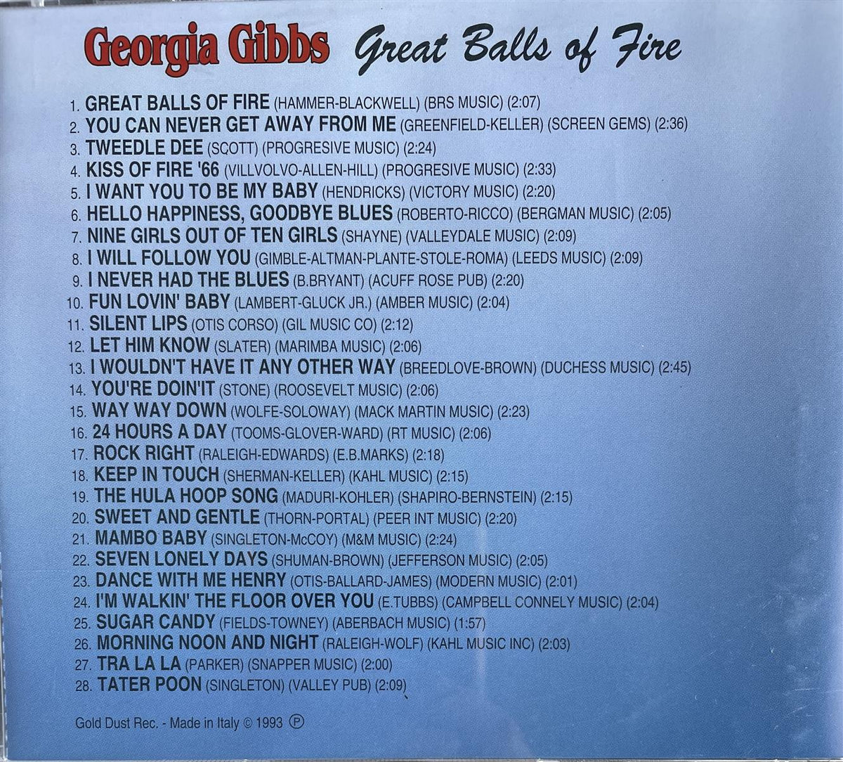 CD - Georgia Gibbs - Great Balls Of Fire