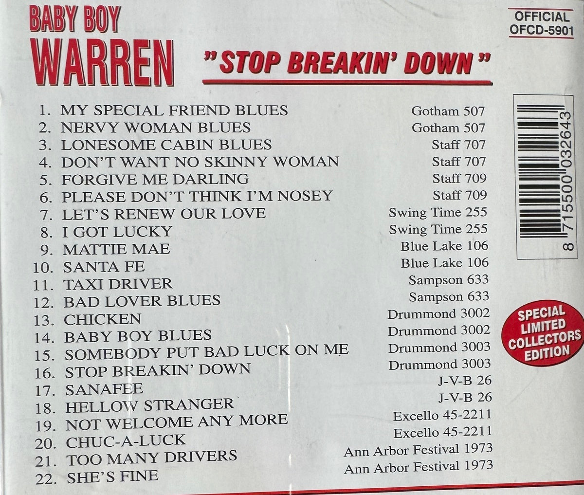 CD - Baby Boy Warren - Stop Breakin Down