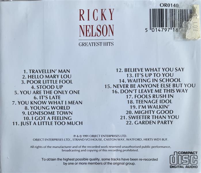 CD - Rick Nelson - Greatest Hits