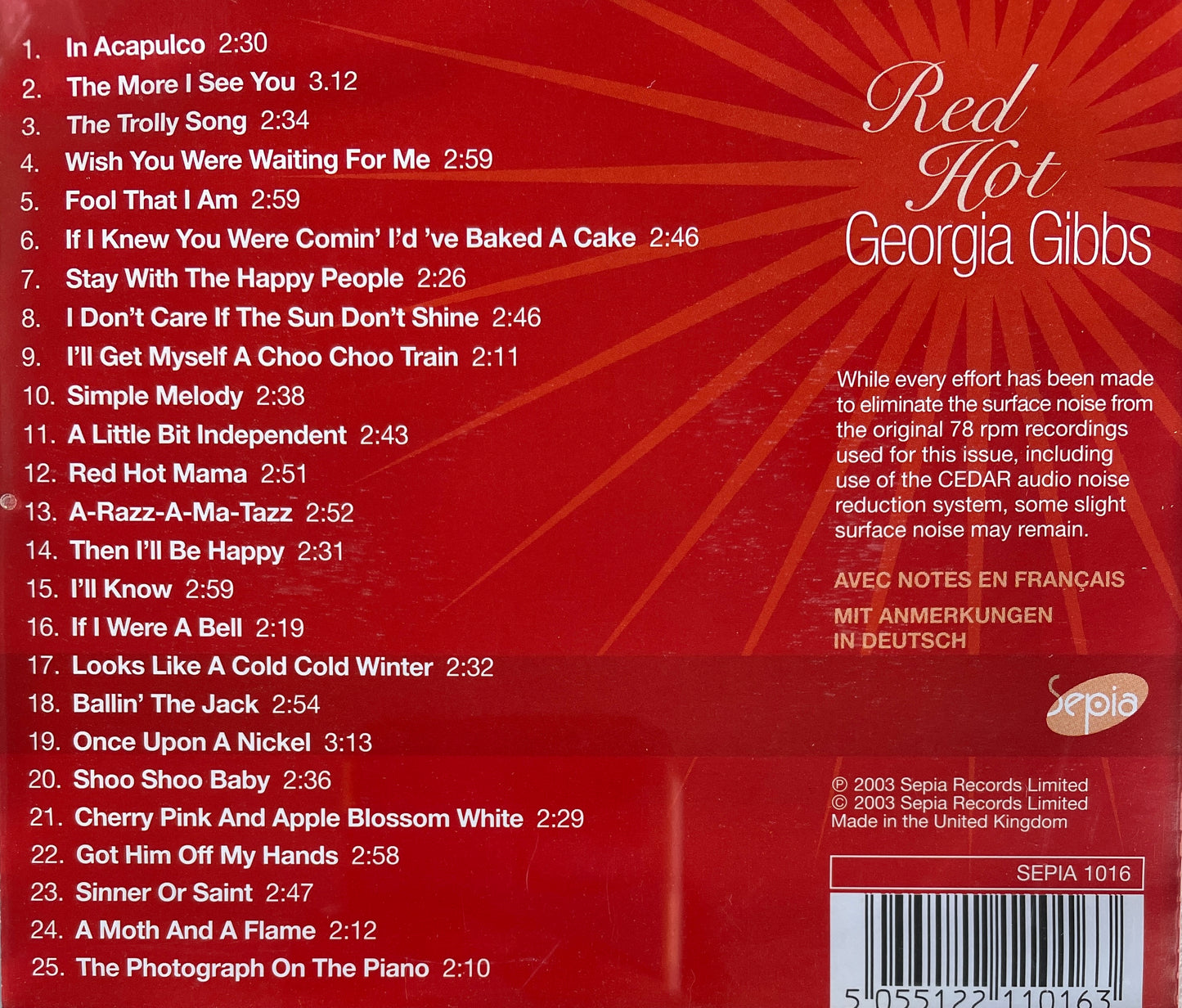 CD - Georgia Gibbs - Red Hot