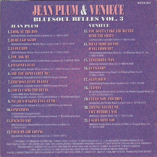 CD - Jean Plum & Veniece - Bluesoul Belles Vol. 3 - The HI Recordings 1965-1978