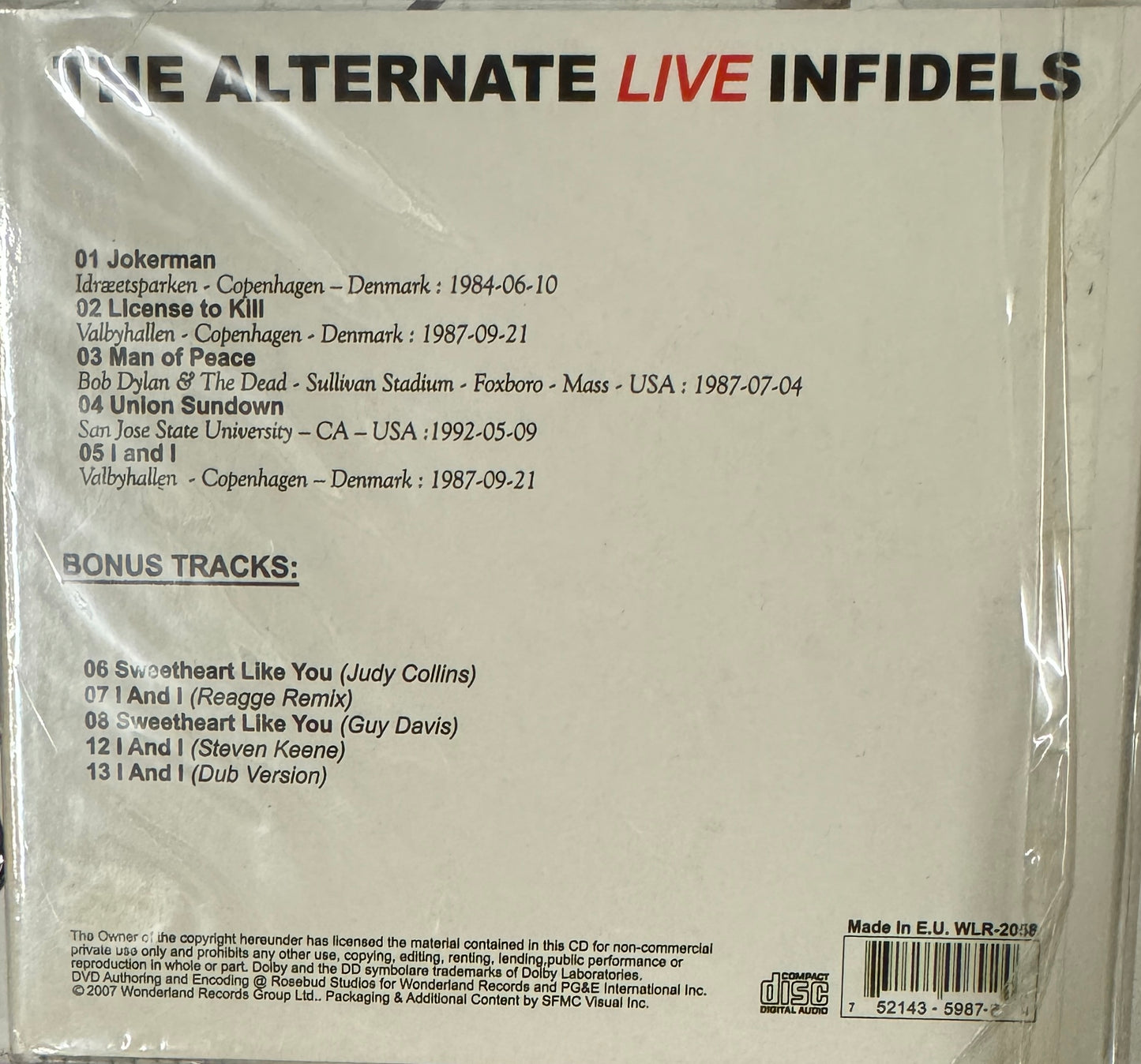 CD - Bob Dylan - The Alternate Live Infidels
