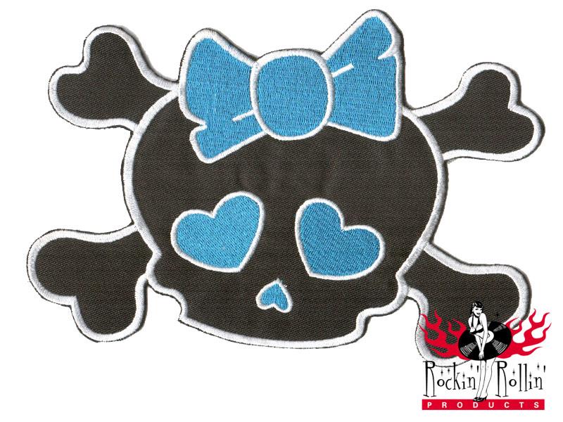 Rückenaufnäher - Schleifenskull Blau Schwarz