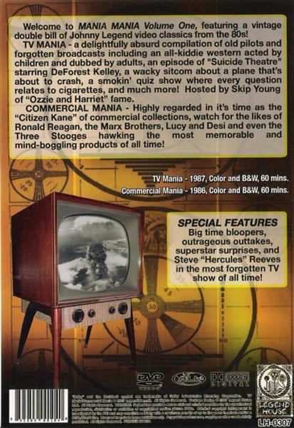 DVD - Johnny Legend Presents - Mania! Mania! Vol. 1 - Commercial Mania / TV Mania DVD