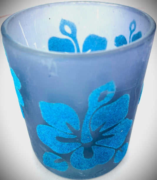 Teelicht Glass - Hibiscus Hawaii - Blau